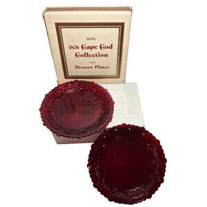 Avon 1876 Cape Cod Collection Ruby Red Dessert Plates Set Of 2 With Original Box